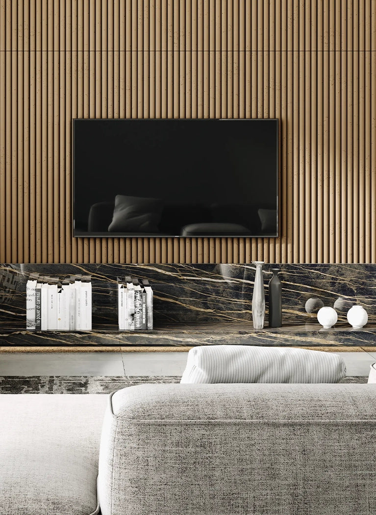 3D Concrete Wall Panel in modern living room interior TUBES DecorMania.eu